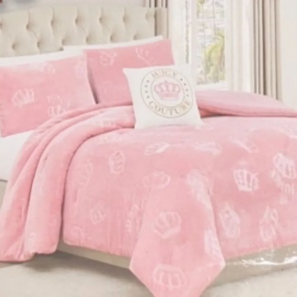 Juicy Couture Logo Crown Plush Velour 4-Piece King Bed Set